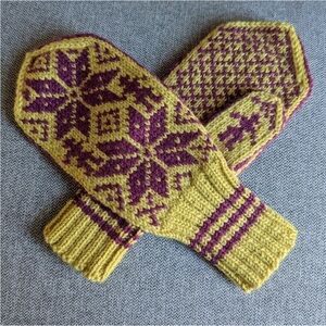 Purple and Yellow Wool Knit Mittens